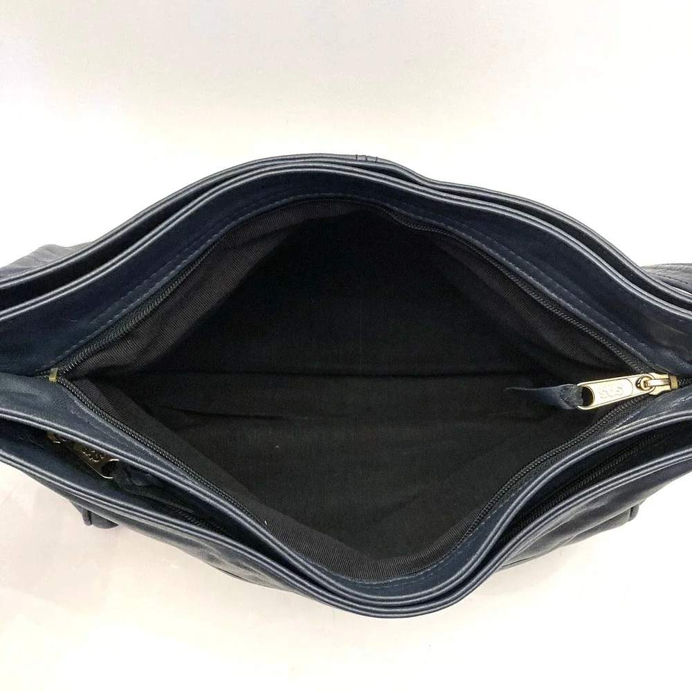 Vtg SAS Shoulder Bag Navy Blue Leather Purse Hand Sewn Made USA‎ Pockets - Picture 13 of 13
